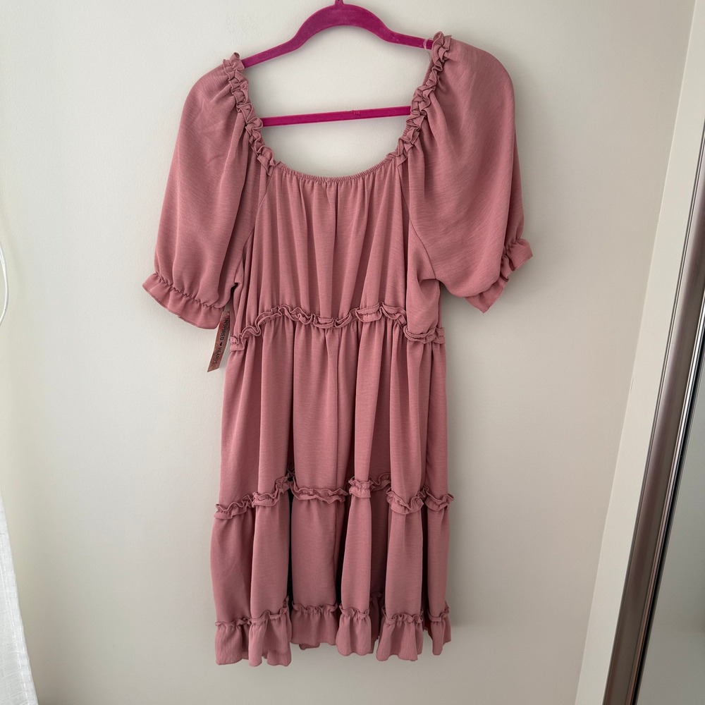 Inspired Hearts Pink Ruffle Square Neck Tiered Dress Plus Size 1X - Picture 5 of 7
